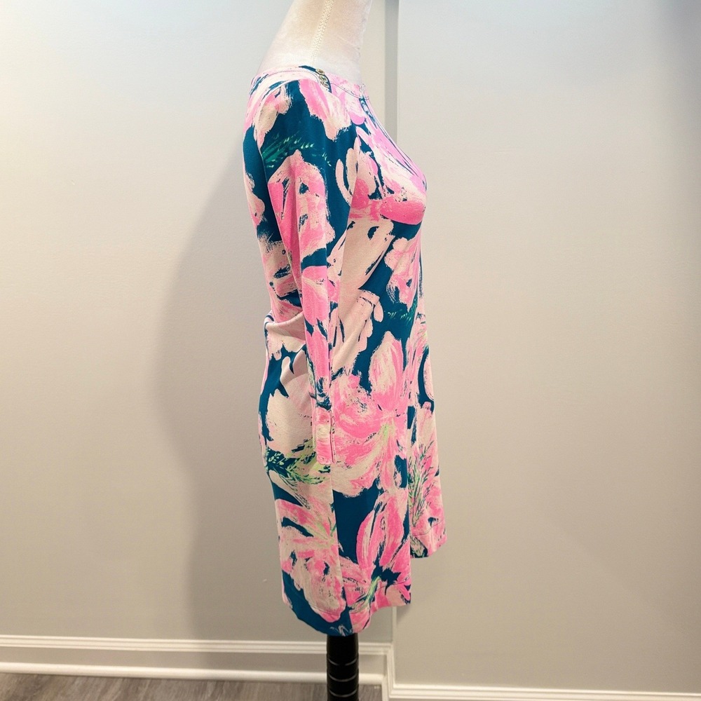 Lilly Pulitzer Sophia Dress Tidal Wave Pan's Garden Pink Teal 3/4 Sleeve XS - Picture 4 of 10